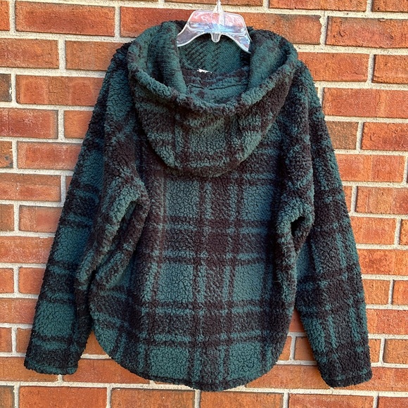 PINK Victoria’s Secret Green Plaid Cozy Plush Sherpa Pullover Hoodie XS Relaxed - Picture 2 of 10